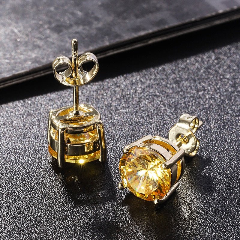 1 Pair Of Rose Gold Tone Citrine Royal Trip Jewelry Eternal Stud Earrings, Perfect Gift For Birthday, Christmas, Chinese New Year's Eve, Anniversary, Mother's Day - NeraVault
