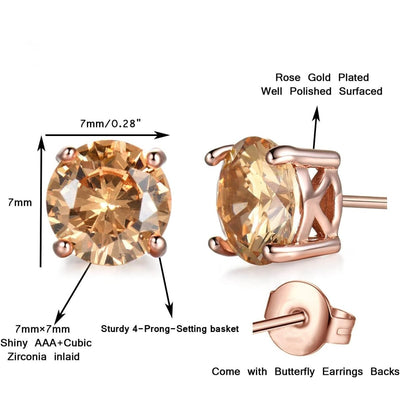 1 Pair Of Rose Gold Tone Citrine Royal Trip Jewelry Eternal Stud Earrings, Perfect Gift For Birthday, Christmas, Chinese New Year's Eve, Anniversary, Mother's Day - NeraVault