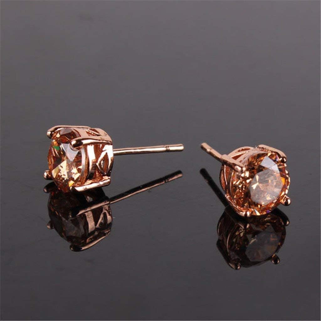1 Pair Of Rose Gold Tone Citrine Royal Trip Jewelry Eternal Stud Earrings, Perfect Gift For Birthday, Christmas, Chinese New Year's Eve, Anniversary, Mother's Day - NeraVault