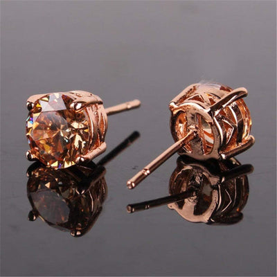 1 Pair Of Rose Gold Tone Citrine Royal Trip Jewelry Eternal Stud Earrings, Perfect Gift For Birthday, Christmas, Chinese New Year's Eve, Anniversary, Mother's Day - NeraVault