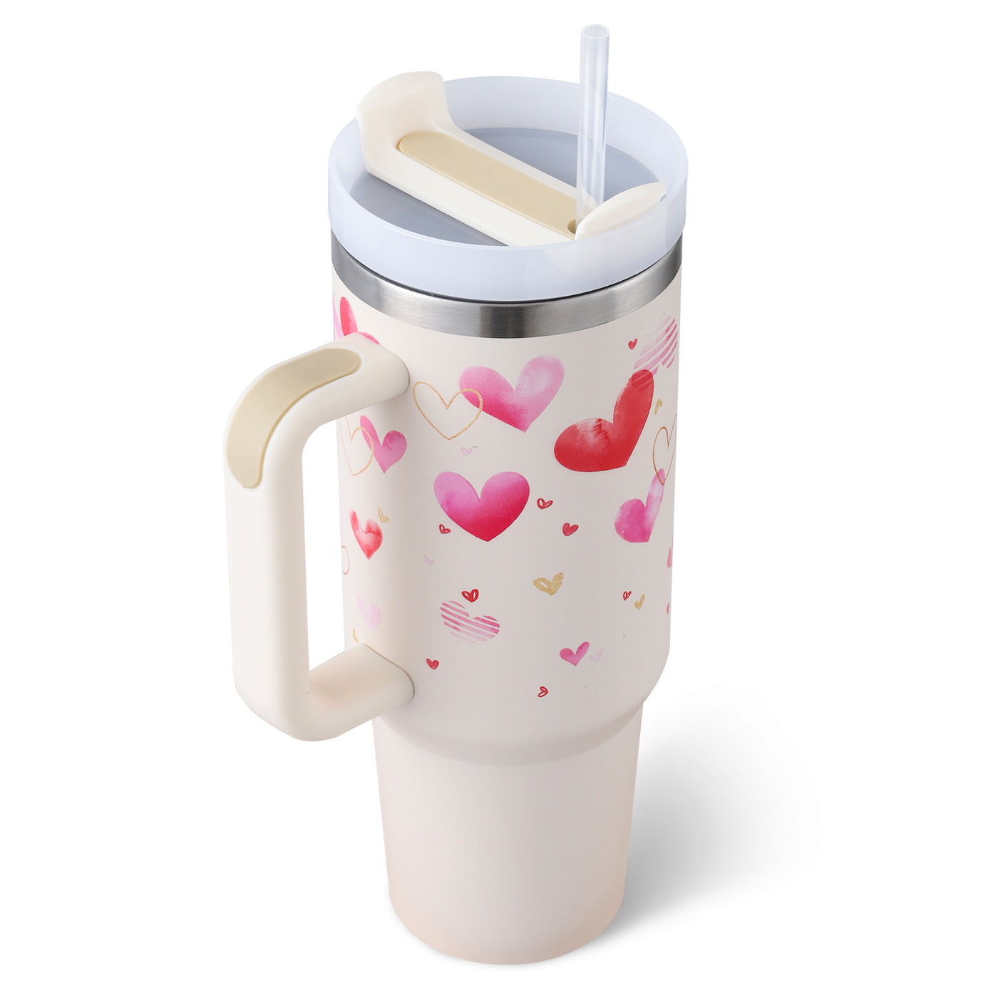 40oz Insulated Stainless Steel Tumbler with Handle, Straw & Spill-Proof Lid – Travel Mug for Car, Gym & Offic
