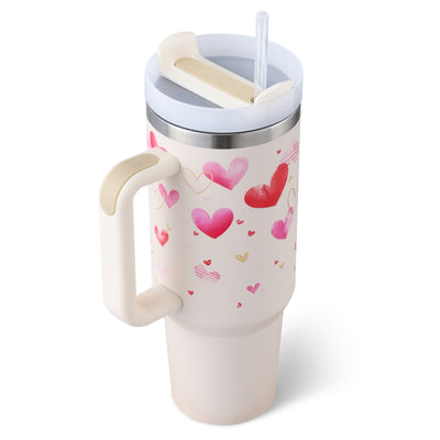 40oz Insulated Stainless Steel Tumbler with Handle, Straw & Spill-Proof Lid – Travel Mug for Car, Gym & Offic