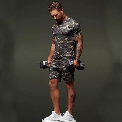 Two-Piece Short-Sleeved Suit Fitness Leisure Camouflage Sportswear