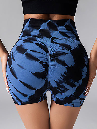 2 Pack Tie Dye High Waist Yoga Shorts, Athletic Tummy Control Workout Running Shorts, Stretchy Sportswear For Women