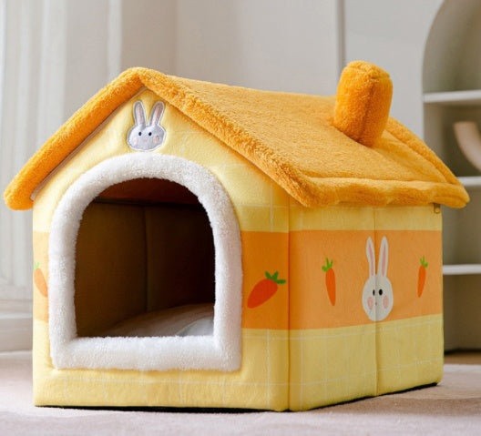 Foldable Winter Dog House & Cat Bed – Removable Nest Enclosed Cozy Kennel Sofa