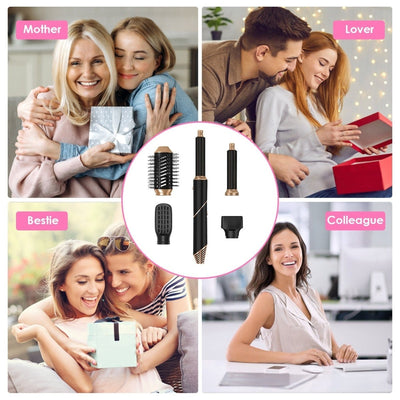 1Pc 5 In 1 Hot Air Styler Straightener Curler Dryer Automatic Wrap Styler Hair Dryer Brush Set With 3 Temp Settings ALCI Plug Glove Cable Tie 2 Alligator Hair Clips - NeraVault