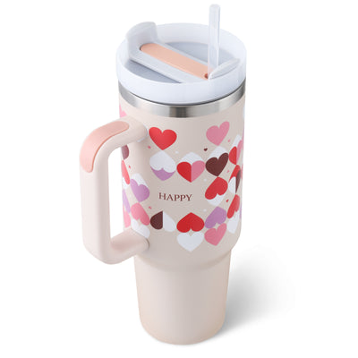 40oz Insulated Stainless Steel Tumbler with Handle, Straw & Spill-Proof Lid – Travel Mug for Car, Gym & Offic
