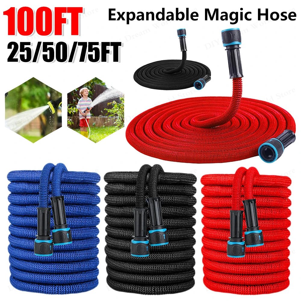 25FT - 100FT(after water injection) Expandable Magic Hose Suitable for 3/4 " 1/2" Faucets High - Pressure Car Wash Water Gun Hose - NeraVault