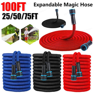 25FT - 100FT(after water injection) Expandable Magic Hose Suitable for 3/4 " 1/2" Faucets High - Pressure Car Wash Water Gun Hose - NeraVault