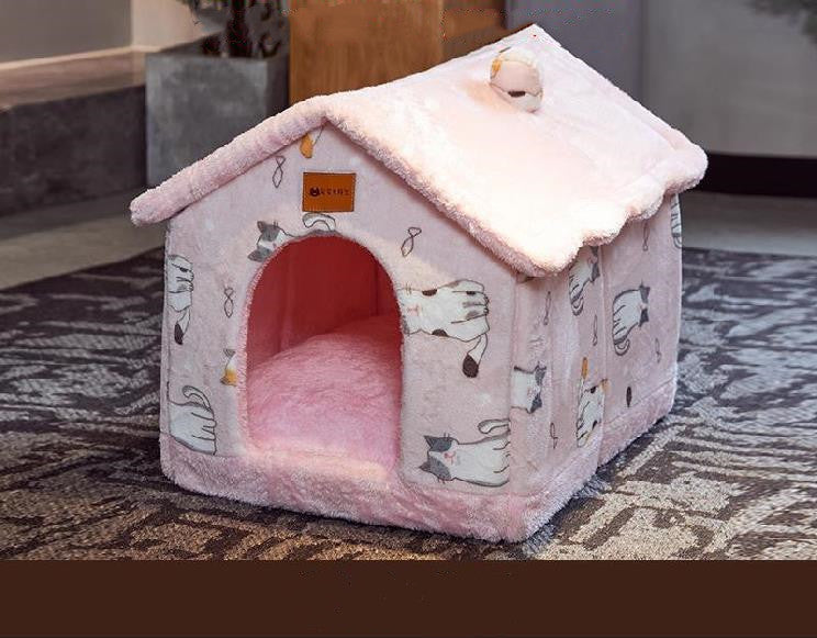 Foldable Winter Dog House & Cat Bed – Removable Nest Enclosed Cozy Kennel Sofa