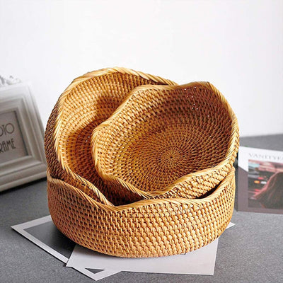 Handwoven Rattan Basket – Tall Round Wicker Storage Bowl for Fruit, Bread & Decorative Display | Eco-Friendly, Rustic Natural Organizer for Kitchen & Home Decor