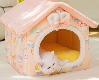 Foldable Winter Dog House & Cat Bed – Removable Nest Enclosed Cozy Kennel Sofa