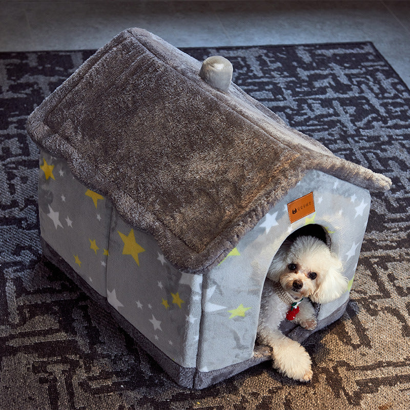 Foldable Winter Dog House & Cat Bed – Removable Nest Enclosed Cozy Kennel Sofa