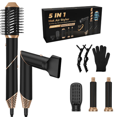 5-in-1 Hot Air Styler Brush Set – Straightener, Curler & Dryer with 3 Temp Settings and Accessories