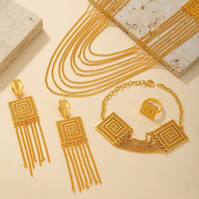5pcs Fashion Ladies 18k Gold Plated Jewelry Set Tassel - NeraVault