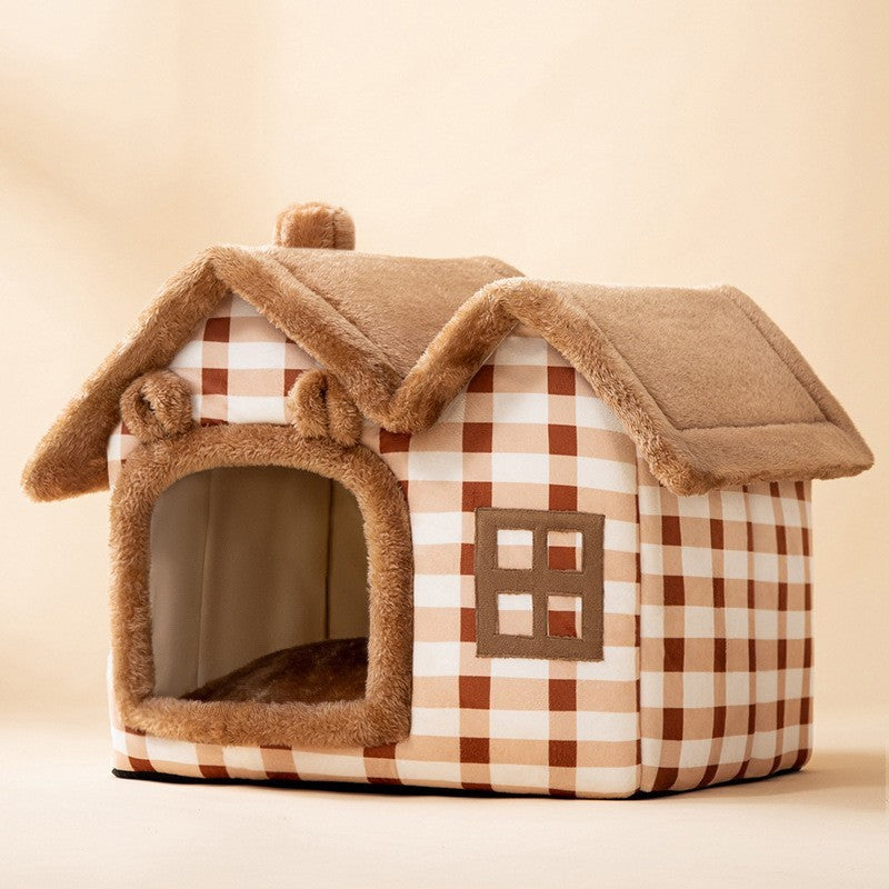 Foldable Winter Dog House & Cat Bed – Removable Nest Enclosed Cozy Kennel Sofa