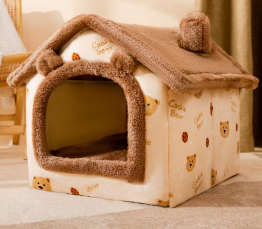 Foldable Winter Dog House & Cat Bed – Removable Nest Enclosed Cozy Kennel Sofa