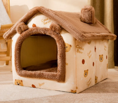 Foldable Winter Dog House & Cat Bed – Removable Nest Enclosed Cozy Kennel Sofa