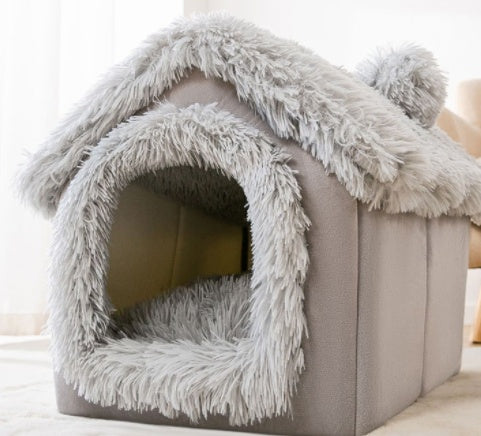 Foldable Winter Dog House & Cat Bed – Removable Nest Enclosed Cozy Kennel Sofa