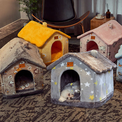 Foldable Winter Dog House & Cat Bed – Removable Nest Enclosed Cozy Kennel Sofa