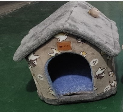 Foldable Winter Dog House & Cat Bed – Removable Nest Enclosed Cozy Kennel Sofa