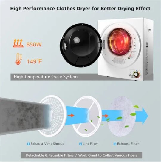 850W Compact Portable Clothes Dryer - 10 Lbs, For Apartments Dorms - NeraVault