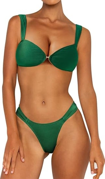 Saodimallsu 2-Piece Bikini – High Cut, Push-Up, Ruched Beachwear for Women