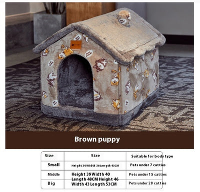 Foldable Winter Dog House & Cat Bed – Removable Nest Enclosed Cozy Kennel Sofa