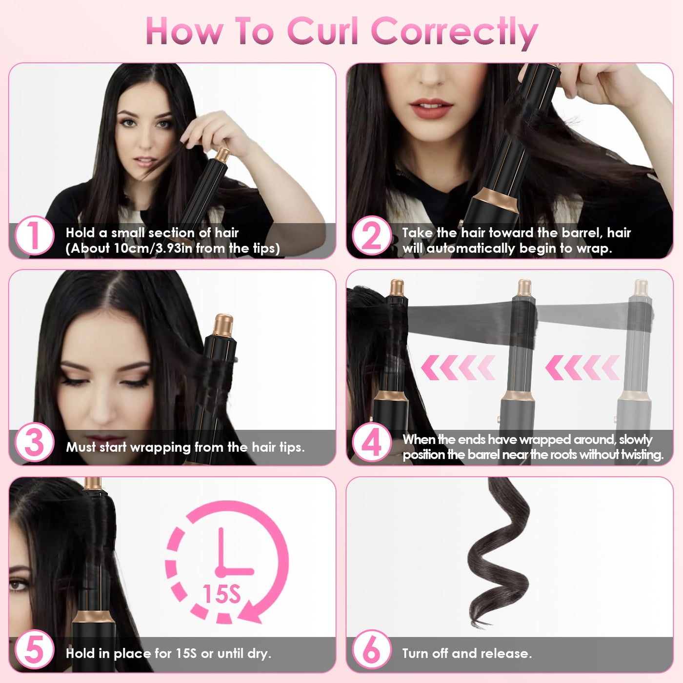 5-in-1 Hot Air Styler Brush Set – Straightener, Curler & Dryer with 3 Temp Settings and Accessories