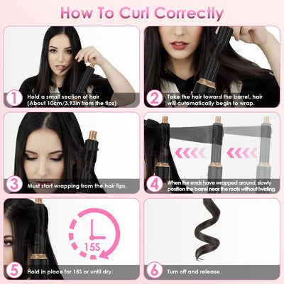 5-in-1 Hot Air Styler Brush Set – Straightener, Curler & Dryer with 3 Temp Settings and Accessories
