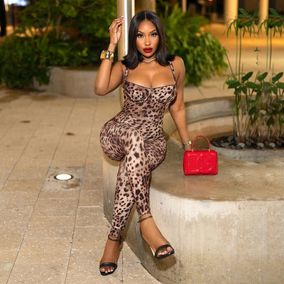Sexy Backless Print High Waist Tight Hip-lifting Jumpsuit