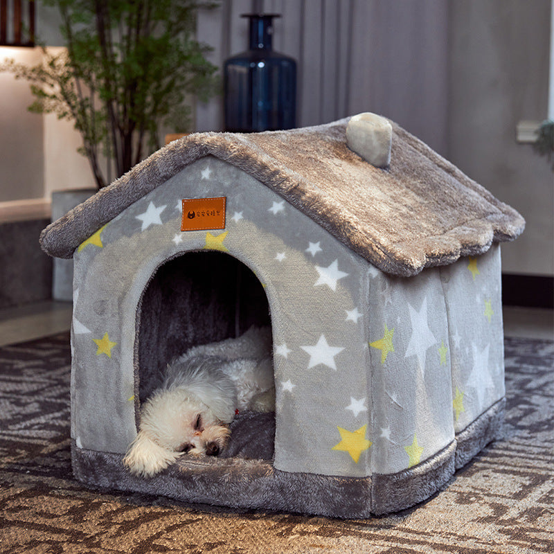 Foldable Winter Dog House & Cat Bed – Removable Nest Enclosed Cozy Kennel Sofa