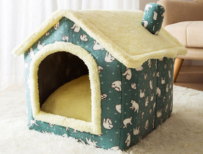 Foldable Winter Dog House & Cat Bed – Removable Nest Enclosed Cozy Kennel Sofa