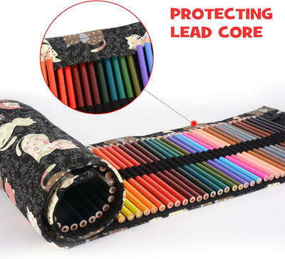 ThEast 72-Color Pencil Set with Handmade Canvas Pencil Pouch – Adorable Cat Design, Pre-Sharpened, Eco-Friendly Colored Pencils with Sharpener, Eraser & Bonus Accessories