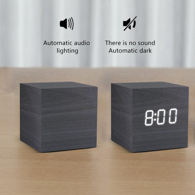 Alarm Clock LED Wooden Watch Digital Alarm Clock with Wooden Electronic LED Time Display 3 Alarm Settings Humidity & Temperature Detect Wood Made Electric Clocks Table Voice Control Digital Wood USB/AAA Powered Electronic Desktop Clocks - NeraVault