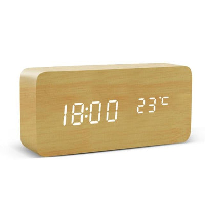 Alarm Clock LED Wooden Watch Digital Alarm Clock with Wooden Electronic LED Time Display 3 Alarm Settings Humidity & Temperature Detect Wood Made Electric Clocks Table Voice Control Digital Wood USB/AAA Powered Electronic Desktop Clocks - NeraVault