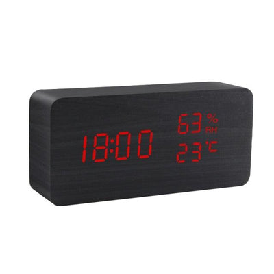 Alarm Clock LED Wooden Watch Digital Alarm Clock with Wooden Electronic LED Time Display 3 Alarm Settings Humidity & Temperature Detect Wood Made Electric Clocks Table Voice Control Digital Wood USB/AAA Powered Electronic Desktop Clocks - NeraVault