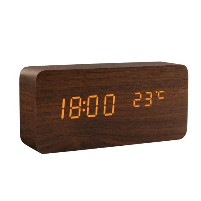 Alarm Clock LED Wooden Watch Digital Alarm Clock with Wooden Electronic LED Time Display 3 Alarm Settings Humidity & Temperature Detect Wood Made Electric Clocks Table Voice Control Digital Wood USB/AAA Powered Electronic Desktop Clocks - NeraVault