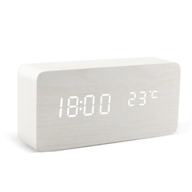 Alarm Clock LED Wooden Watch Digital Alarm Clock with Wooden Electronic LED Time Display 3 Alarm Settings Humidity & Temperature Detect Wood Made Electric Clocks Table Voice Control Digital Wood USB/AAA Powered Electronic Desktop Clocks - NeraVault