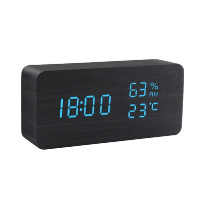 Alarm Clock LED Wooden Watch Digital Alarm Clock with Wooden Electronic LED Time Display 3 Alarm Settings Humidity & Temperature Detect Wood Made Electric Clocks Table Voice Control Digital Wood USB/AAA Powered Electronic Desktop Clocks - NeraVault