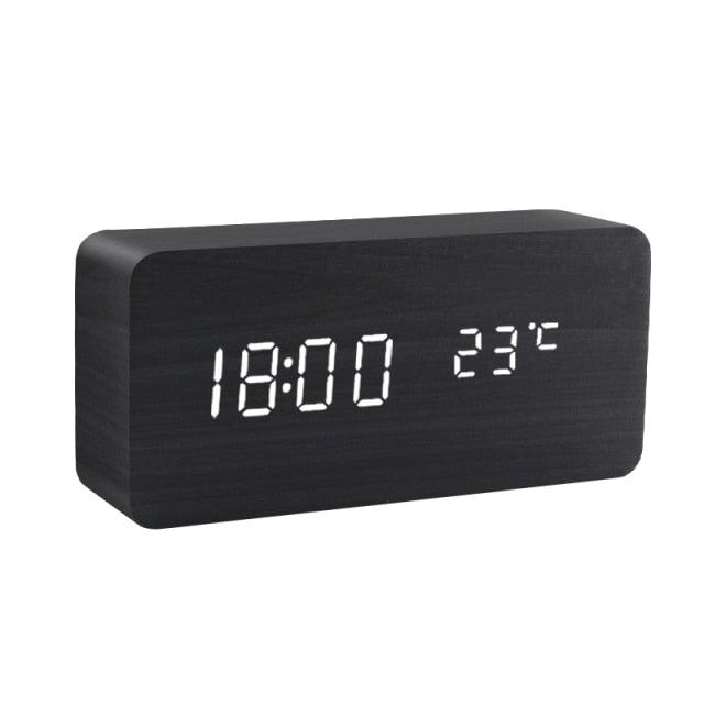 Alarm Clock LED Wooden Watch Digital Alarm Clock with Wooden Electronic LED Time Display 3 Alarm Settings Humidity & Temperature Detect Wood Made Electric Clocks Table Voice Control Digital Wood USB/AAA Powered Electronic Desktop Clocks - NeraVault