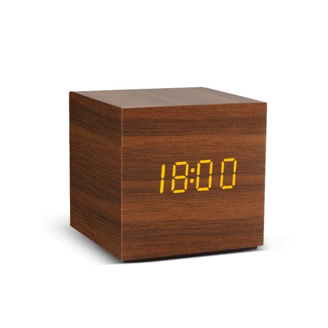 Alarm Clock LED Wooden Watch Digital Alarm Clock with Wooden Electronic LED Time Display 3 Alarm Settings Humidity & Temperature Detect Wood Made Electric Clocks Table Voice Control Digital Wood USB/AAA Powered Electronic Desktop Clocks - NeraVault