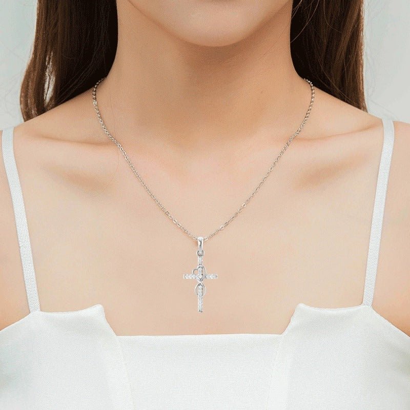 Alloy Pendant With Diamond And Eight - character Cross Necklace - NeraVault