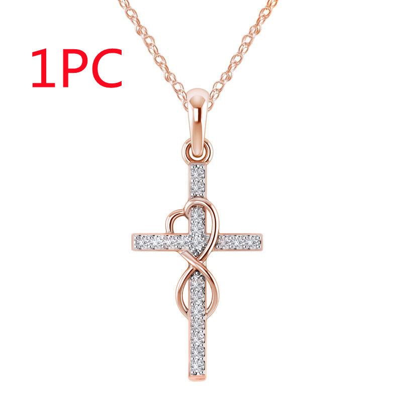 Alloy Pendant With Diamond And Eight - character Cross Necklace - NeraVault