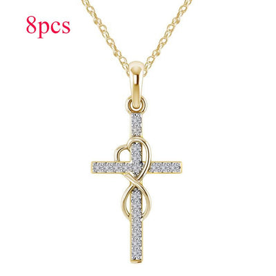 Alloy Pendant With Diamond And Eight - character Cross Necklace - NeraVault