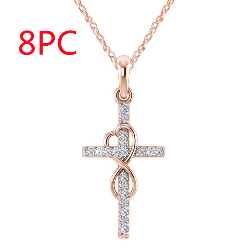 Alloy Pendant With Diamond And Eight - character Cross Necklace - NeraVault