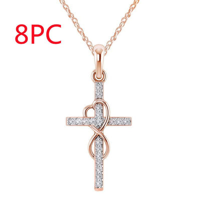 Alloy Pendant With Diamond And Eight - character Cross Necklace - NeraVault