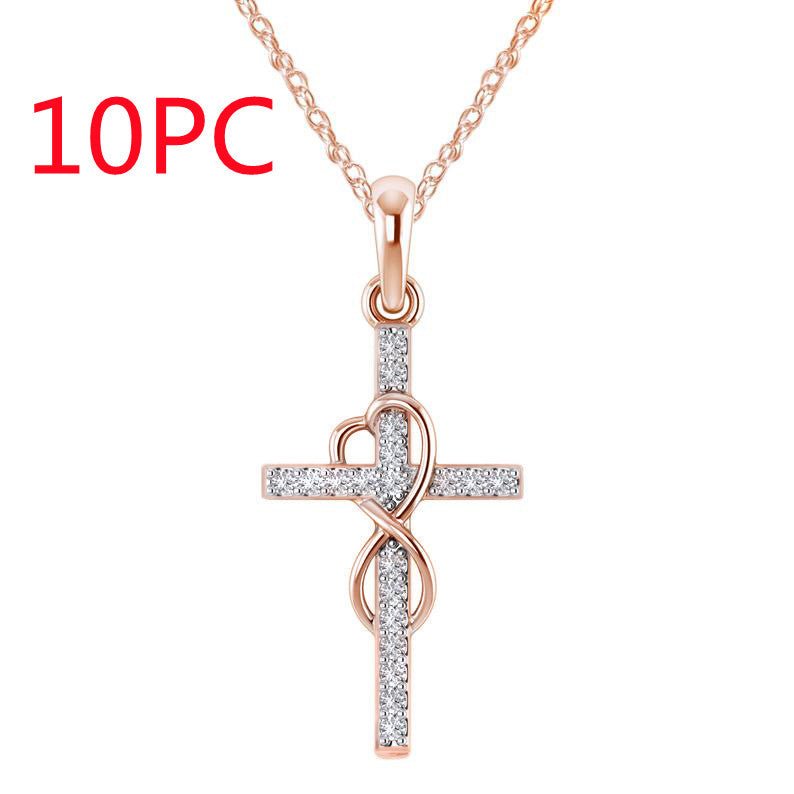 Alloy Pendant With Diamond And Eight - character Cross Necklace - NeraVault