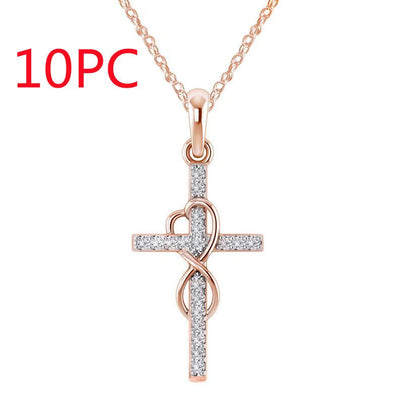 Alloy Pendant With Diamond And Eight - character Cross Necklace - NeraVault