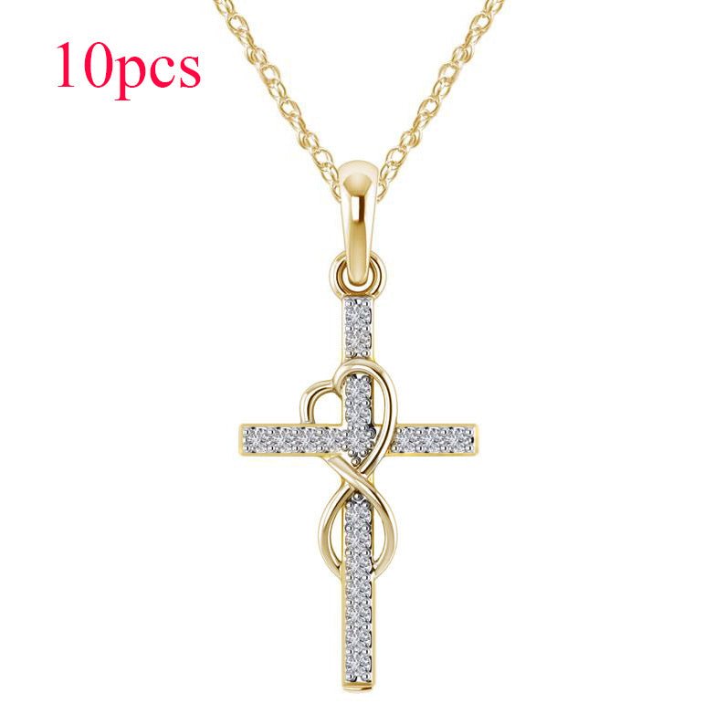 Alloy Pendant With Diamond And Eight - character Cross Necklace - NeraVault